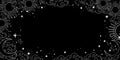 A mystical heavenly black banner with copy space, moon, sun, and stars. Space background with place for text. Blank for