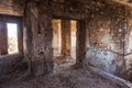 Mystical interior, ruins of an abandoned ruined building of house of culture, theater of USSR. Old destroyed walls, corridor with Royalty Free Stock Photo