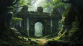 Mystical Jungle Gate: A Captivating Vray Painting Of Ancient Ruins