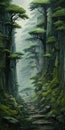 Mystical Kan School Painting: Ancient Forest With Peculiar Cypress