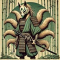 Warrior Fox in Bamboo Forest Royalty Free Stock Photo
