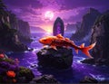 Mystical Koi Fish on a Purple River Royalty Free Stock Photo