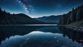 Mystical Lake Reflection: Enter a world of magic and mystery with this illustration featuring a tranquil lake reflecting