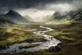 Mystical landscape of the Scottish Highlands, with rolling hills, mist-covered mountains, and a sense of ancient magic and mystery Royalty Free Stock Photo
