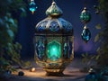 A mystical lantern crafted from shimmering sapphire and emerald gems Ramadan theme Generative Ai Royalty Free Stock Photo