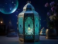 A mystical lantern crafted from shimmering sapphire and emerald gems Ramadan theme Generative Ai Royalty Free Stock Photo