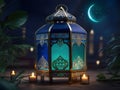 A mystical lantern crafted from shimmering sapphire and emerald gems Ramadan theme Generative Ai Royalty Free Stock Photo