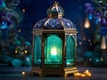 A mystical lantern crafted from shimmering sapphire and emerald gems Ramadan theme Generative Ai Royalty Free Stock Photo