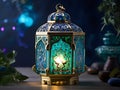 A mystical lantern crafted from shimmering sapphire and emerald gems Ramadan theme Generative Ai Royalty Free Stock Photo