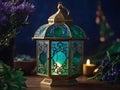 A mystical lantern crafted from shimmering sapphire and emerald gems Ramadan theme Generative Ai Royalty Free Stock Photo