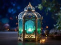 A mystical lantern crafted from shimmering sapphire and emerald gems Ramadan theme Generative Ai Royalty Free Stock Photo