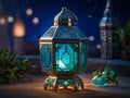 A mystical lantern crafted from shimmering sapphire and emerald gems Ramadan theme Generative Ai Royalty Free Stock Photo