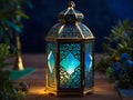 A mystical lantern crafted from shimmering sapphire and emerald gems Ramadan theme Generative Ai Royalty Free Stock Photo