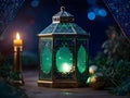 A mystical lantern crafted from shimmering sapphire and emerald gems Ramadan theme Generative Ai Royalty Free Stock Photo