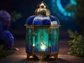 A mystical lantern crafted from shimmering sapphire and emerald gems Ramadan theme Generative Ai Royalty Free Stock Photo
