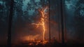 Mystical Lightning Tree in a Dark Forest Royalty Free Stock Photo