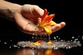 Mystical Lily in sand clock on Glowing Vial Held by Woman