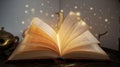 Mystical magic book with glowing light and intricate designs on a white background Royalty Free Stock Photo
