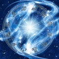 Mystical magic zodiac wheel with stars and Universe like astrology concept