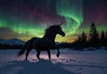 Mystical Majesty: Majestic Unicorn Silhouette in Aurora Borealis