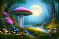 Mystical Moonlight: Fairy Forest with Illuminated Mushrooms in Clearing with Generative AI
