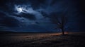 Mystical moonlight penetrating through the dark clouds of the night sky