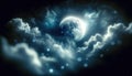 Mystical Moonlight Sky with Clouds, AI Generated