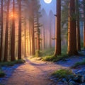 933 Mystical Moonlit Forest: A magical and enchanting background featuring a moonlit forest with mystical elements and dreamy co Royalty Free Stock Photo