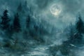 Mystical Moonlit Path to the Enchanted Castle. Concept Fantasy, Moonlight, Enchanted Castle,