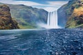 Mystical morning view of Skogafoss Waterfall.