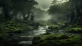 Mystical Mossy Forest River: A Dreamy Fantasy Landscape