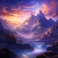 Mystical mountain landscape inspired by fantasy scenery