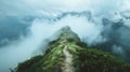 Mystical Mountain Path Amidst the Clouds Royalty Free Stock Photo