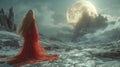 Mystical Mountain Vigil Under the Moon Royalty Free Stock Photo