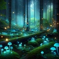 Mystical Mushroom Haven: AI Crafted Enchanted Forest Illuminated by Glowing Fungi