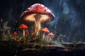 Mystical Mushroom rain log. Generate Ai Royalty Free Stock Photo