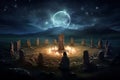 Mystical Night: Druid Rituals in Ancient Celtic Stone Circles Lighted by Stars