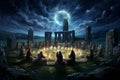 Mystical Night: Druid Rituals in Ancient Celtic Stone Circles Lighted by Stars