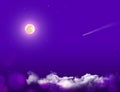 Mystical Night sky background with full moon, clouds and stars. Moonlight night with copy space Sun risk time Royalty Free Stock Photo