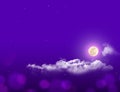 Mystical Night sky background with full moon, clouds and stars. Moonlight night with copy space Sun risk time Royalty Free Stock Photo