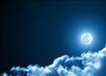 Mystical Night sky background with full moon, clouds and stars. Moonlight night with copy space for winter background Royalty Free Stock Photo