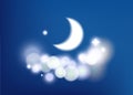 Mystical Night sky background with half moon, clouds and stars. Moonlight night. crescent moon. greeting for Ramadan Royalty Free Stock Photo