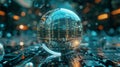 A mystical orb containing a complex e-commerce network, surrounded by protective spells depicting cybersecurity layers, Fantasy, Royalty Free Stock Photo