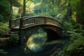 Mystical Oriental forest bridge. Generate Ai