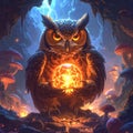 Mystical Owl Holding Glowing Crystal Orb Royalty Free Stock Photo
