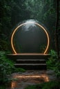 Mystical portal in a lush green forest.