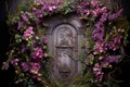 Mystical Purple fairy door flowers. Generate Ai Royalty Free Stock Photo