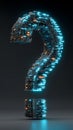 Mystical question mark made from vibrant digital elements in a dark space Royalty Free Stock Photo