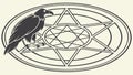 Mystical raven on pentagram, ancient symbols, gothic fantasy, esoteric knowledge, vector design Generative AI Royalty Free Stock Photo