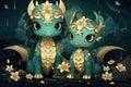 Ancient dragons with scales of emerald and gold - Generative AI